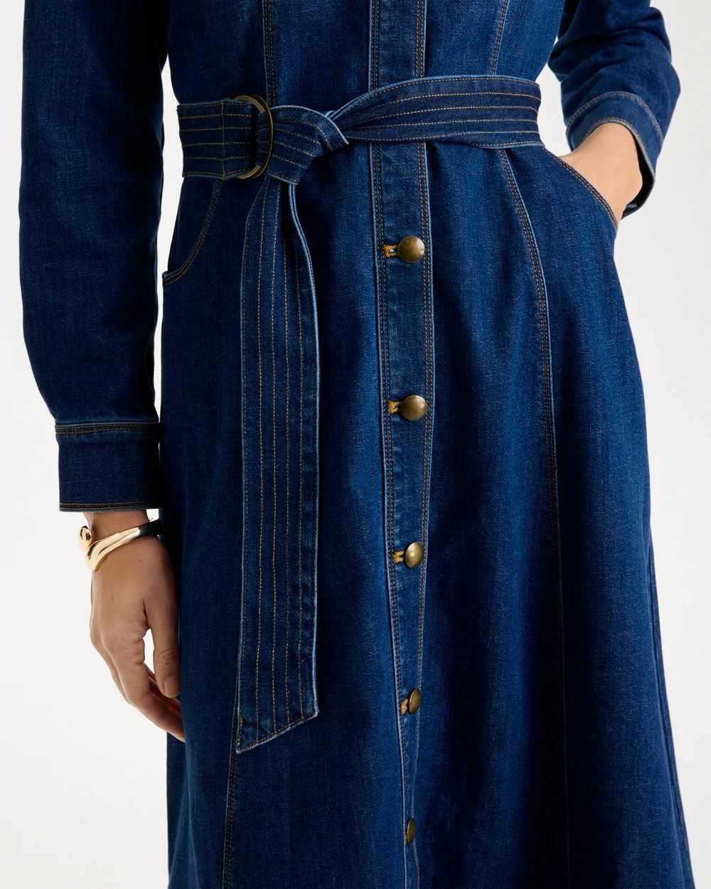 Denim Midi Trapunto-Belted Shirtdress | Chico's